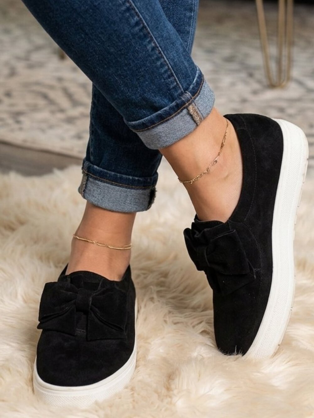 Troupe Black Suede Bow Sneakers